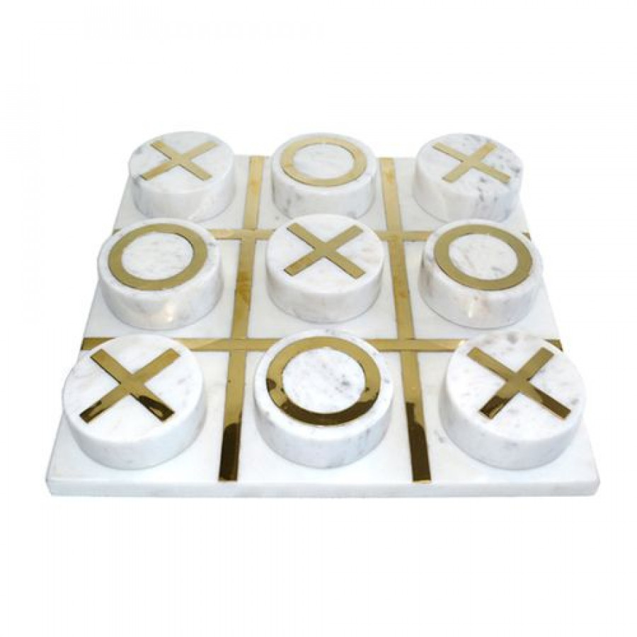 Sagebrook 12"x12" Marble Tic-tac-toe - White/Gold