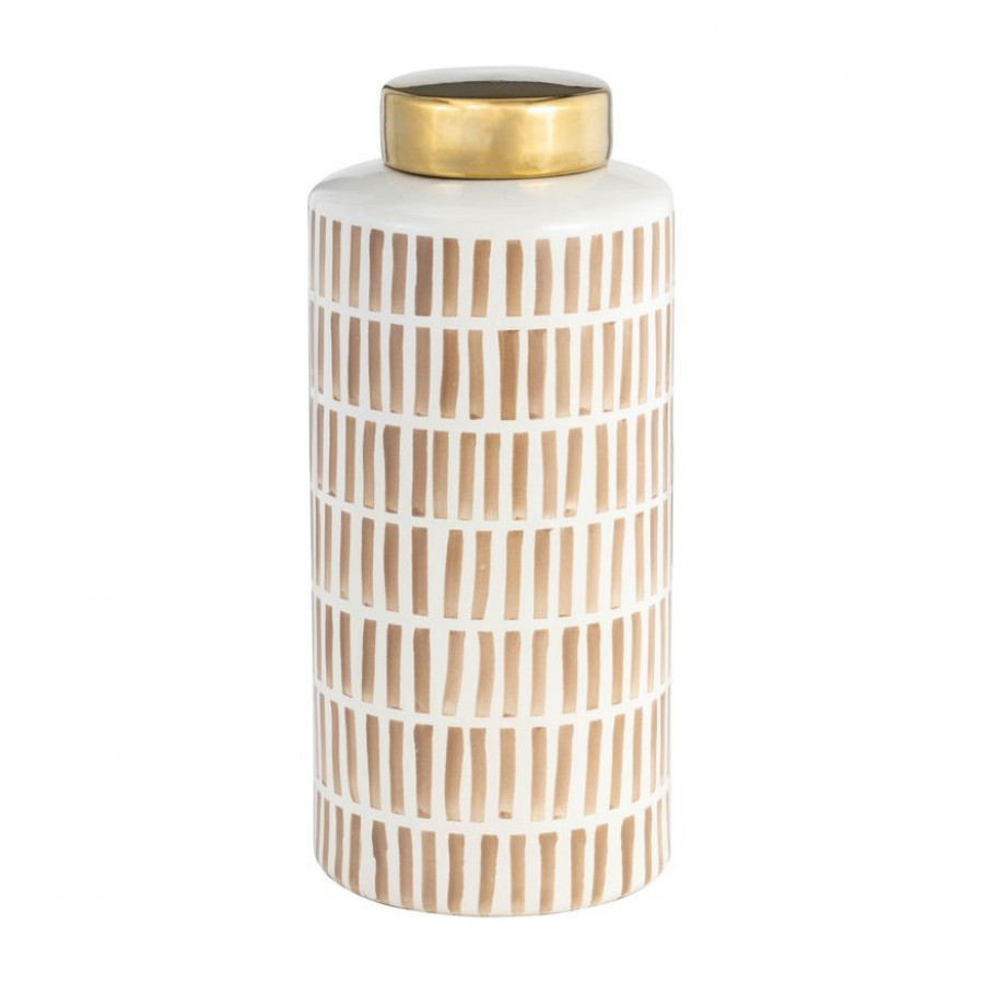Sagebrook - 13" Jar With Gold Lid in Tan
