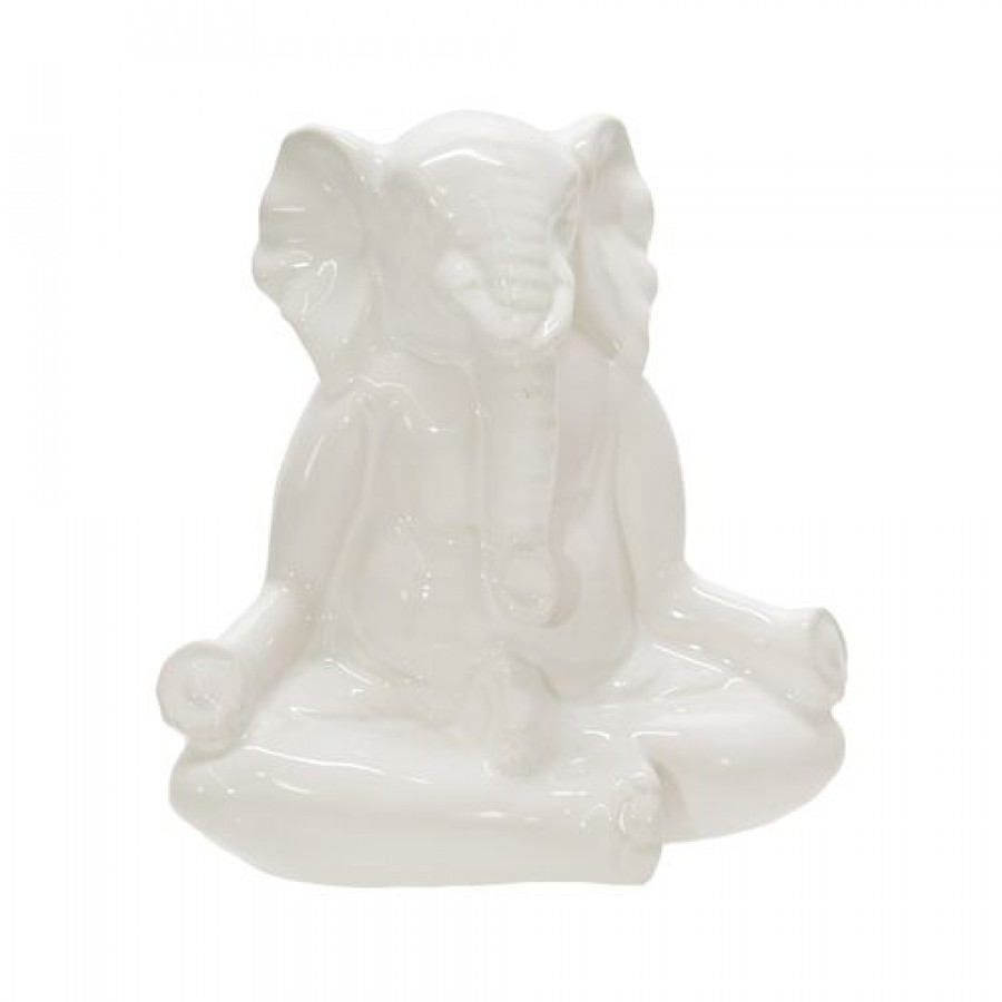 Sagebrook 7" Ceramic Yoga Elephant - White