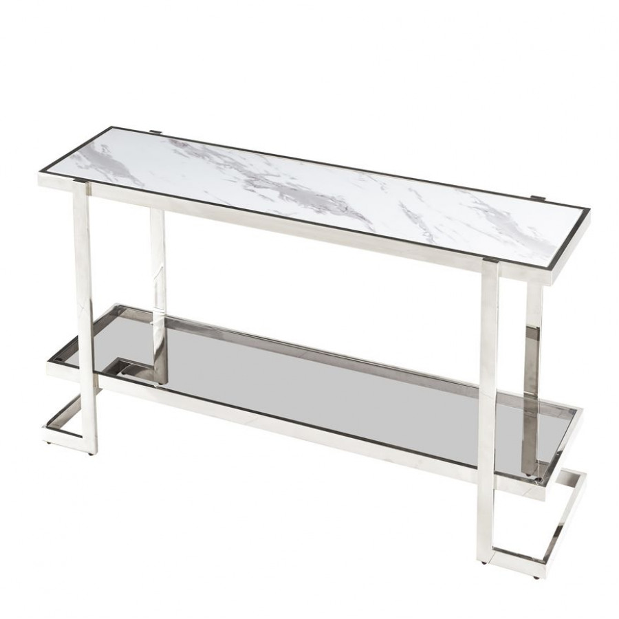 Sagebrook Metal/Marble Glass Console Table - Silver/White