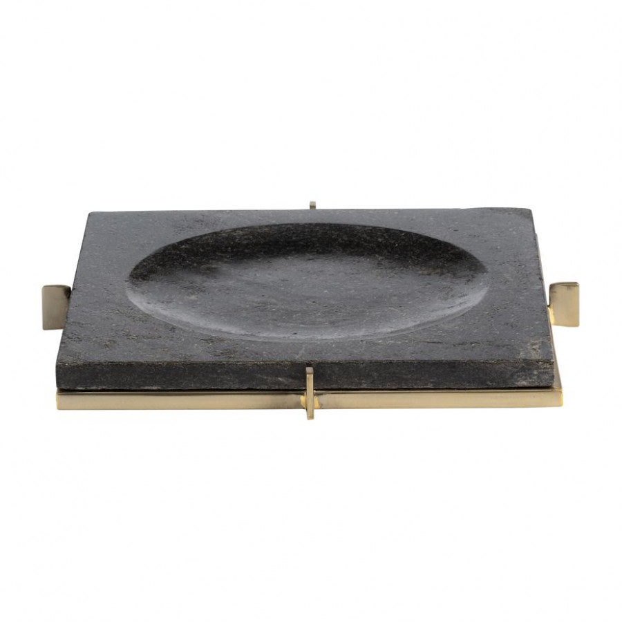 Sagebrook - 12"x12" Marble Tray With Metal Base in Black