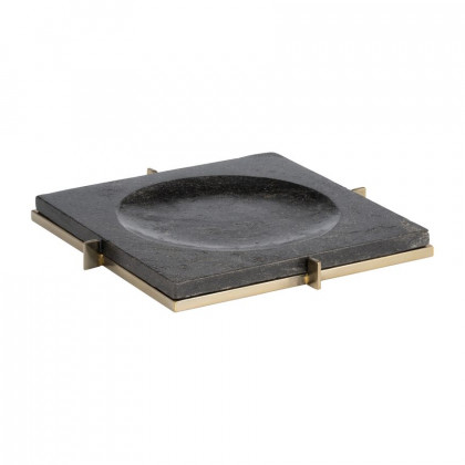Sagebrook - 12"x12" Marble Tray With Metal Base in Black