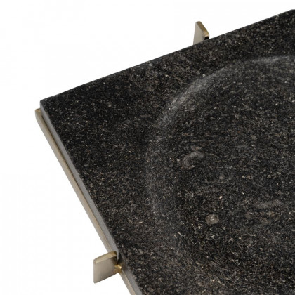 Sagebrook - 12"x12" Marble Tray With Metal Base in Black