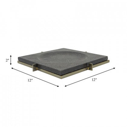 Sagebrook - 12"x12" Marble Tray With Metal Base in Black