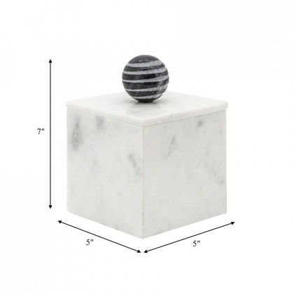 Sagebrook 7" Marble Box With Orb - White