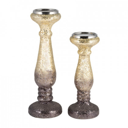 Sagebrook 12" Plum Crackled Candle Holder - Gold Purple