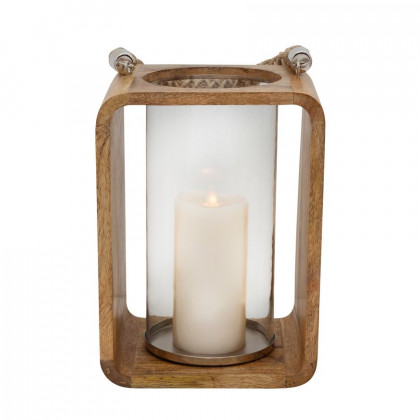 Sagebrook 12" Wooden Hurricane With Rope - Natural