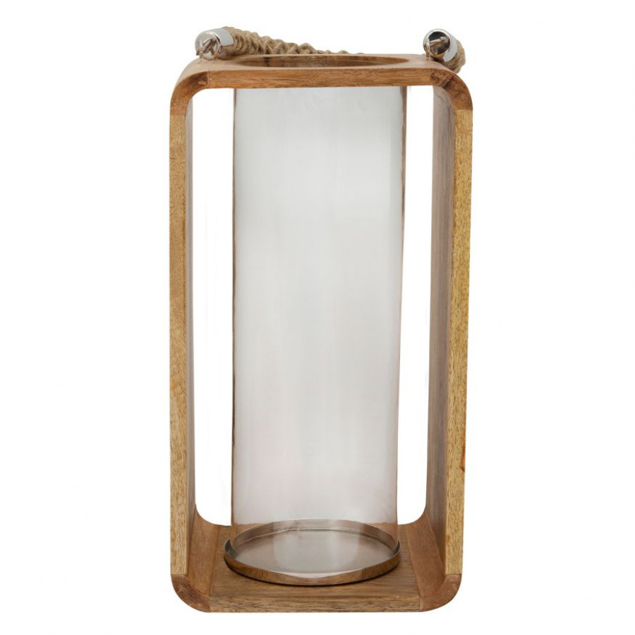 Sagebrook 15" Wooden Hurricane With Rope - Natural