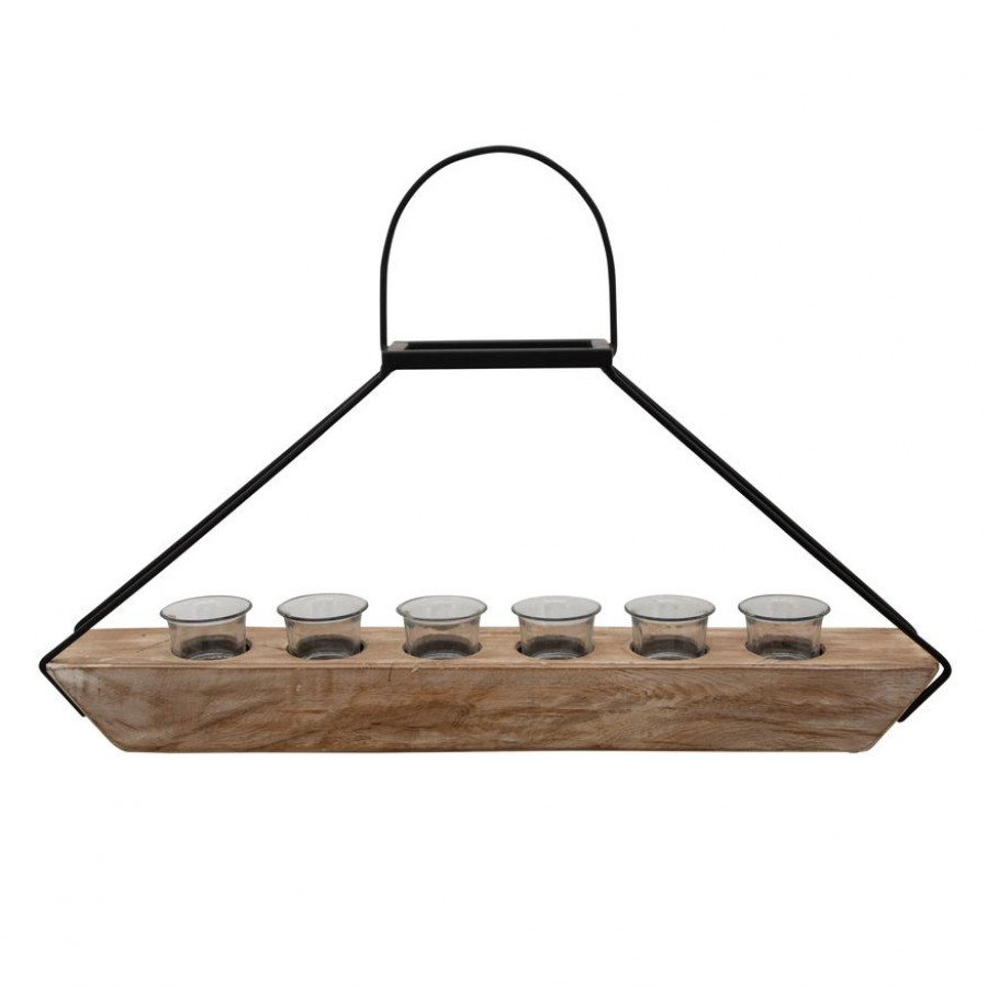 Sagebrook - 24" 6-Tealight Holders With Handle in Brown