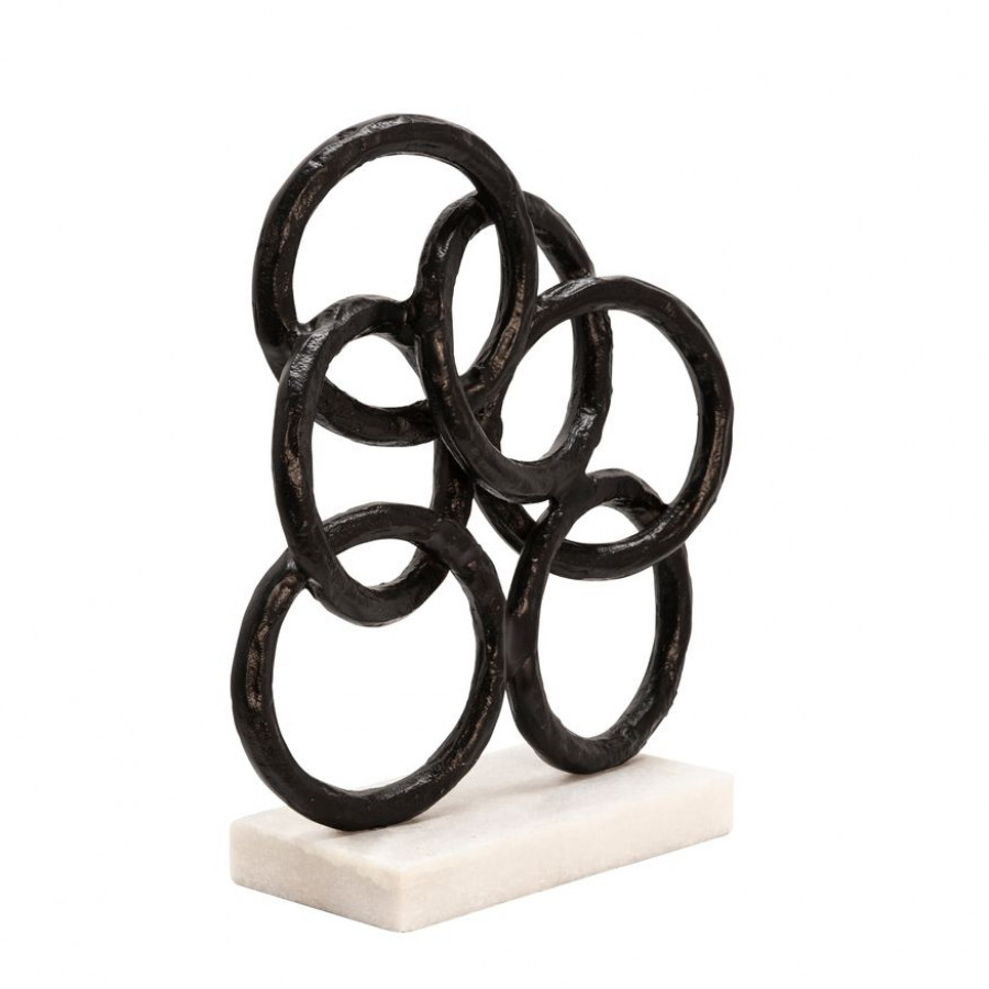 Sagebrook - 13" Metal Rings On Marble Base in Black