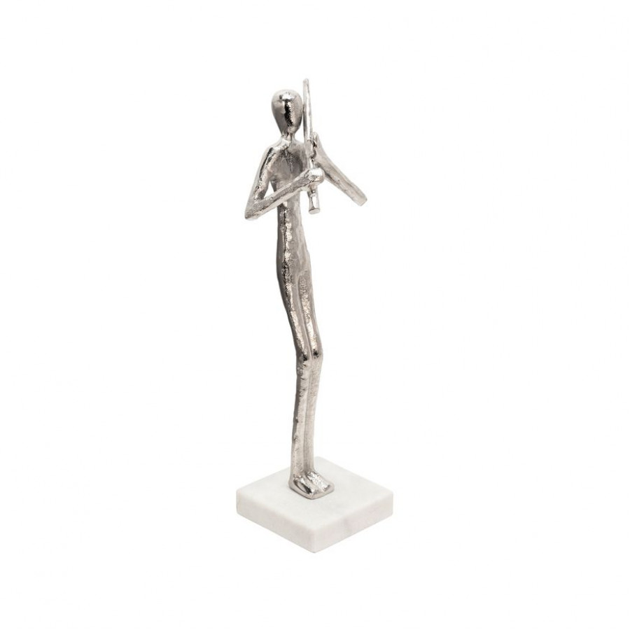Sagebrook - 15" Flute Musician On Marble Base in Silver