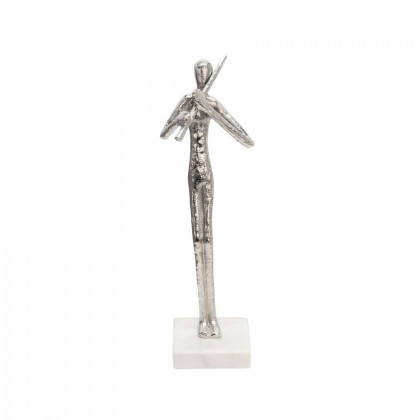Sagebrook - 15" Flute Musician On Marble Base in Silver