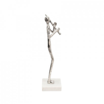 Sagebrook - 15" Flute Musician On Marble Base in Silver