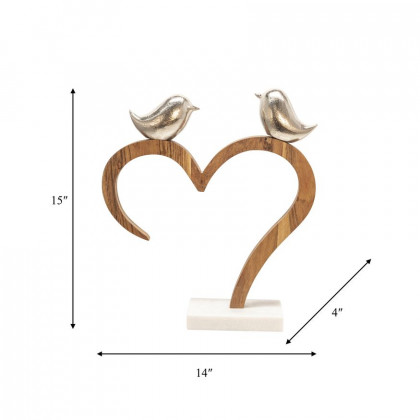 Sagebrook - 15" Birds Perched On Heart in Silver