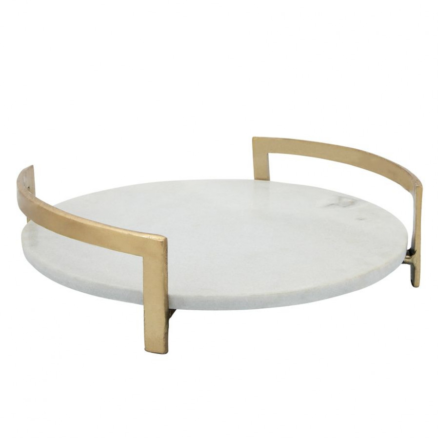 Sagebrook - 14" Metal Tray With Marble in Gold