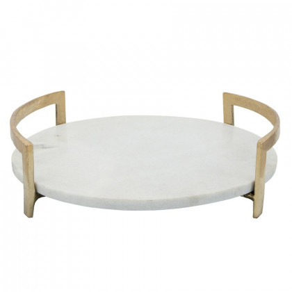 Sagebrook - 14" Metal Tray With Marble in Gold