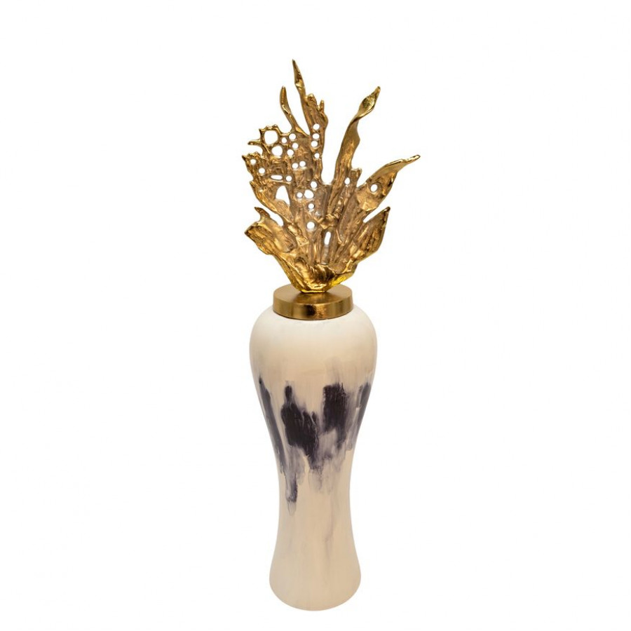 Sagebrook 38" Metal Vase With Leaf Like Lid - White
