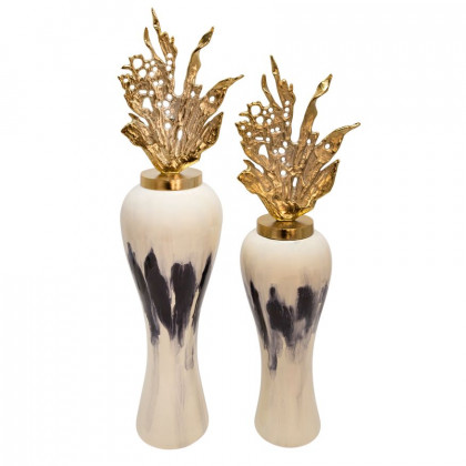 Sagebrook 38" Metal Vase With Leaf Like Lid - White