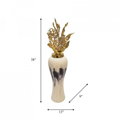 Sagebrook 38" Metal Vase With Leaf Like Lid - White