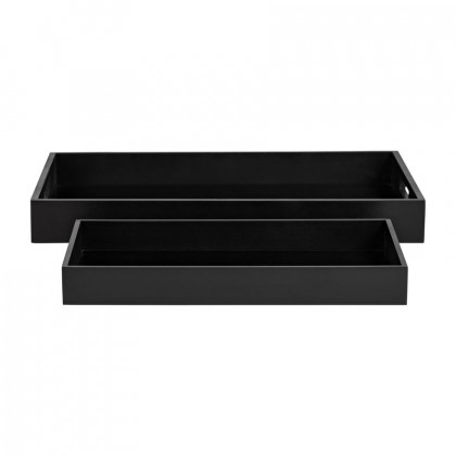 Sagebrook - 14"/18" Wood/Glass Reactangular Trays (Set Of 2) in Black