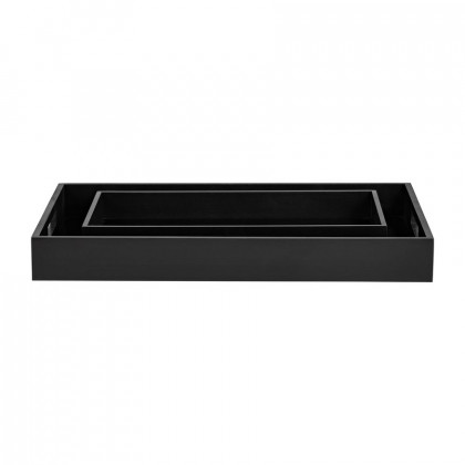 Sagebrook - 14"/18" Wood/Glass Reactangular Trays (Set Of 2) in Black
