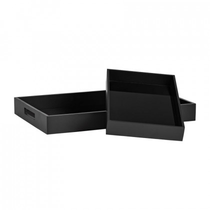 Sagebrook - 14"/18" Wood/Glass Reactangular Trays (Set Of 2) in Black