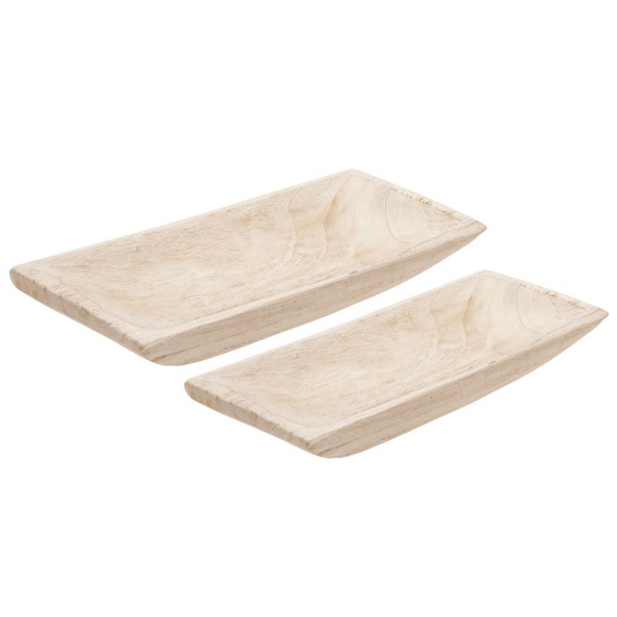 Sagebrook 15"/20" Wood Rectangular Tray (Set Of 2) - White
