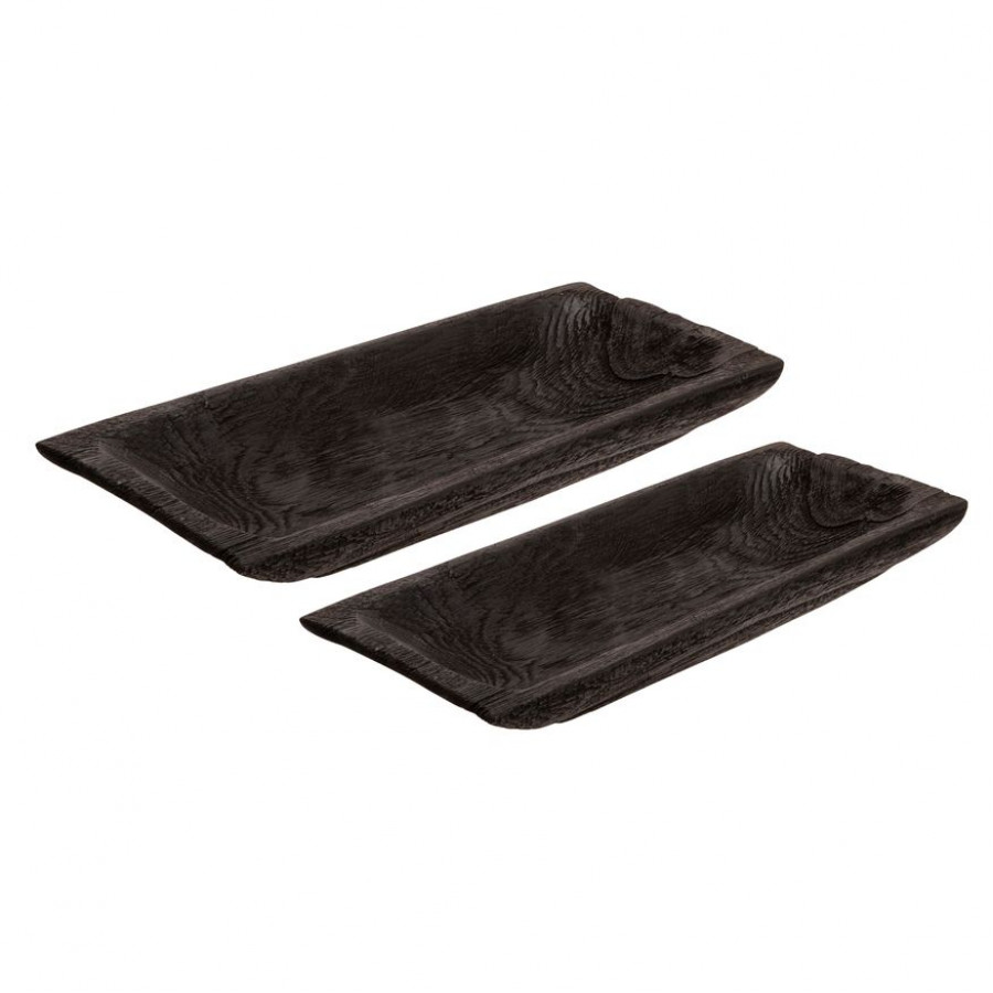 Sagebrook 15"/20" Wood Rectangular Tray (Set Of 2) - Black