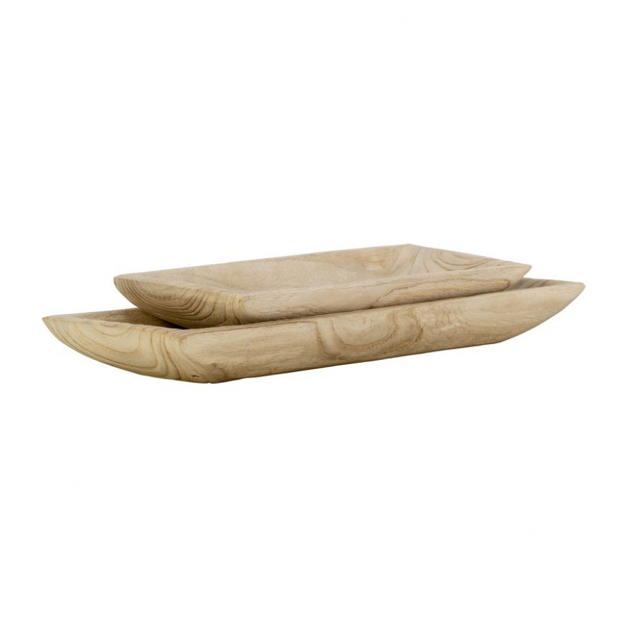 Sagebrook 15"/20" Wood Rectangular Tray (Set Of 2) - Natural