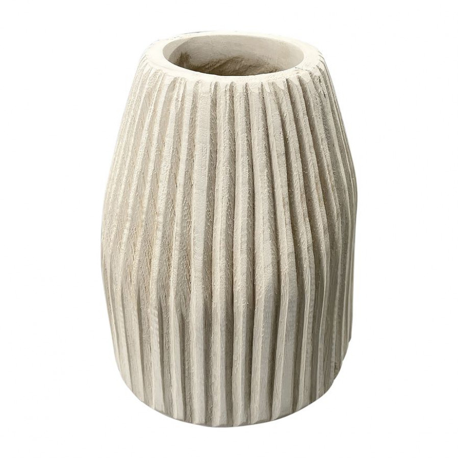 Sagebrook - 8" Wood Ridged Vase in White