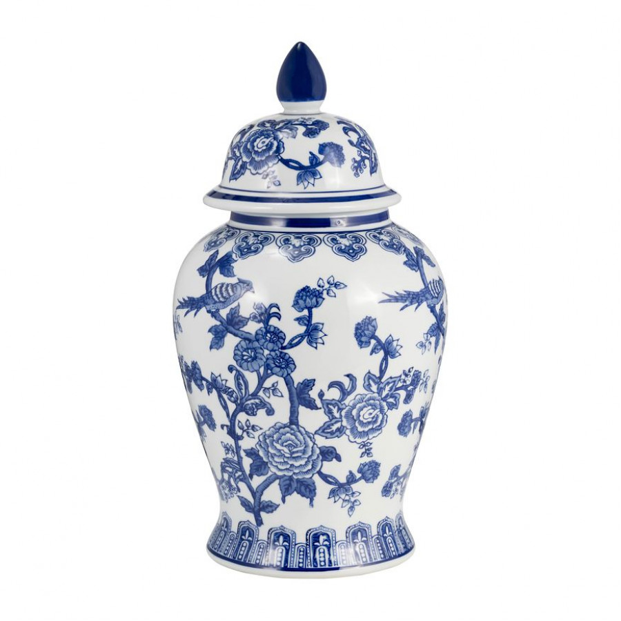 Sagebrook 18" Ceramic Temple Jar Bird/Flower - Blue