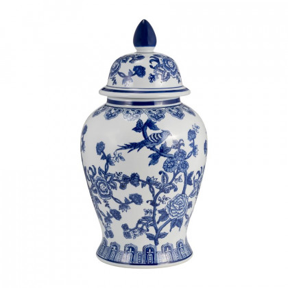 Sagebrook 18" Ceramic Temple Jar Bird/Flower - Blue