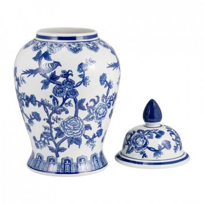 Sagebrook 18" Ceramic Temple Jar Bird/Flower - Blue