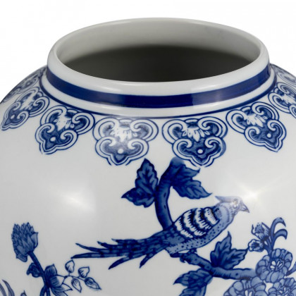 Sagebrook 18" Ceramic Temple Jar Bird/Flower - Blue