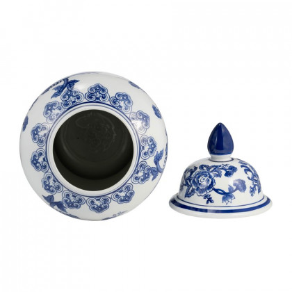 Sagebrook 18" Ceramic Temple Jar Bird/Flower - Blue