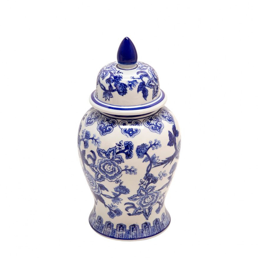 Sagebrook - 18" Ceramic Temple Jar Bird/Flower