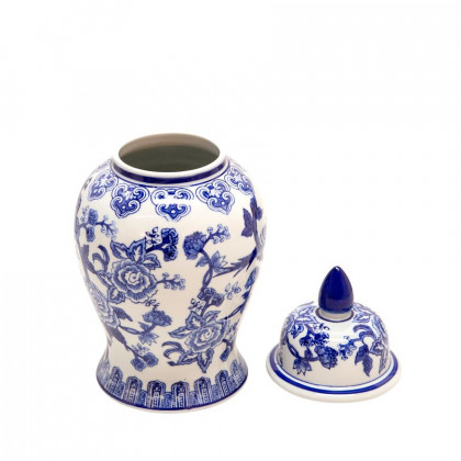 Sagebrook 14" Ceramic Temple Jar Bird/Flower - Blue
