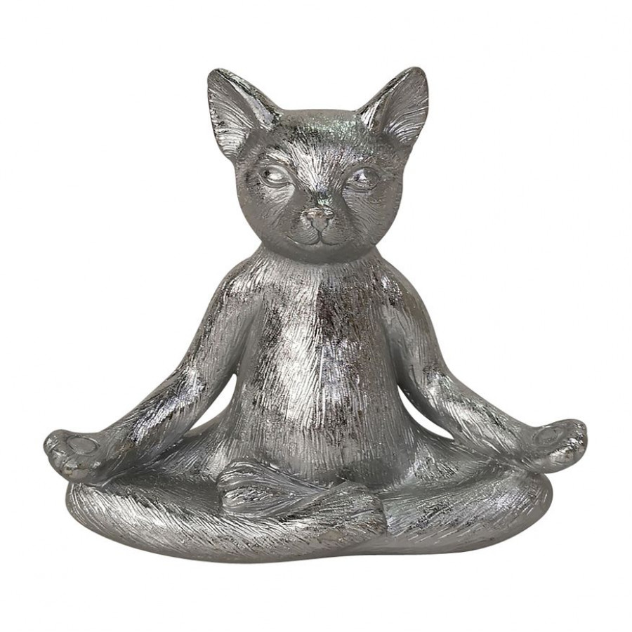 Sagebrook 7" Resin Yoga Cat - Silver