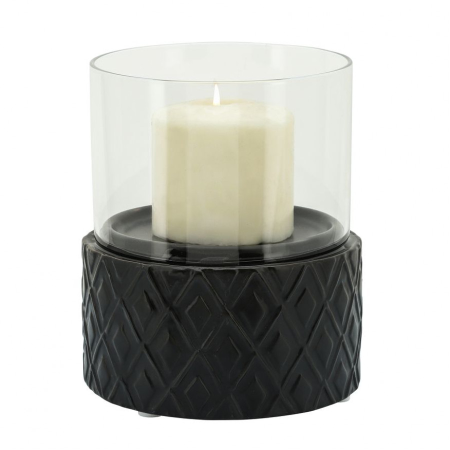 Sagebrook - 6" Black Ceramic/Glass Pillar Holder in Diamond