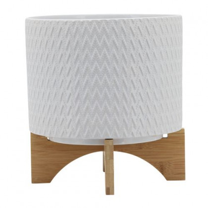 Sagebrook 10" Chevron Planter With Stand - White