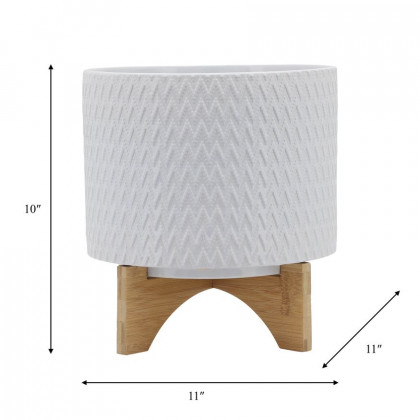 Sagebrook 10" Chevron Planter With Stand - White