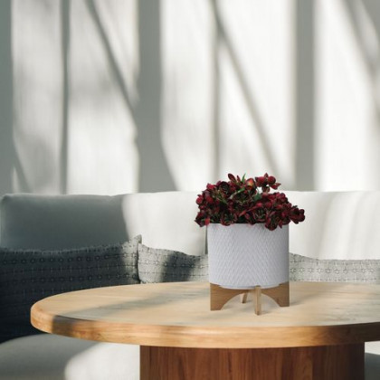 Sagebrook 10" Chevron Planter With Stand - White