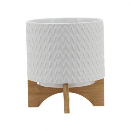 Sagebrook 8" Chevron Planter With Stand - White