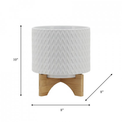 Sagebrook 8" Chevron Planter With Stand - White