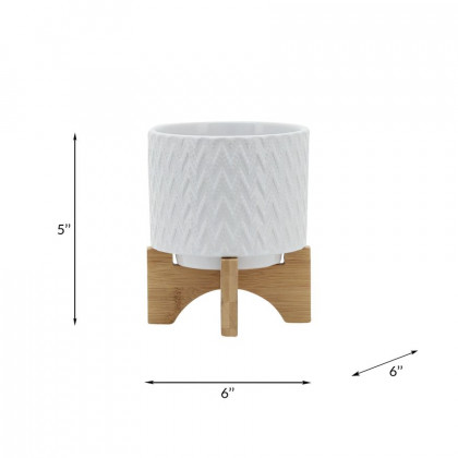 Sagebrook 5" Chevron Planter With Stand - White