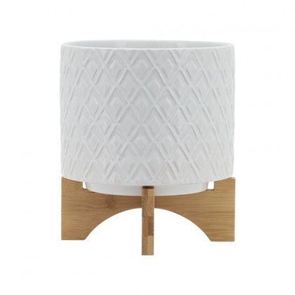 Sagebrook 8" Diamond Planter With Stand - White
