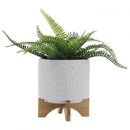 Sagebrook 8" Diamond Planter With Stand - White