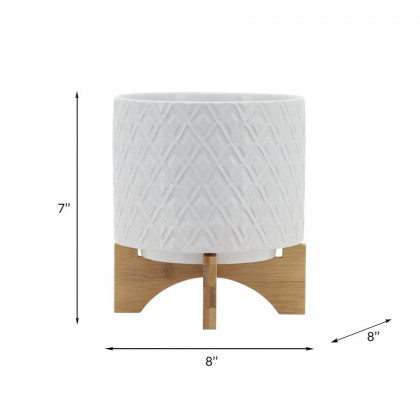 Sagebrook 8" Diamond Planter With Stand - White