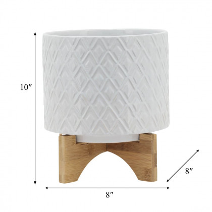 Sagebrook 8" Diamond Planter With Stand - White