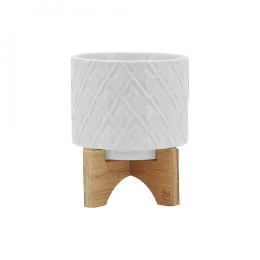 Sagebrook 5" Diamond Planter With Stand - White
